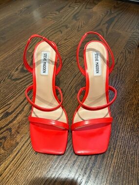 Steve Madden Red Strappy Square-Toe Heels